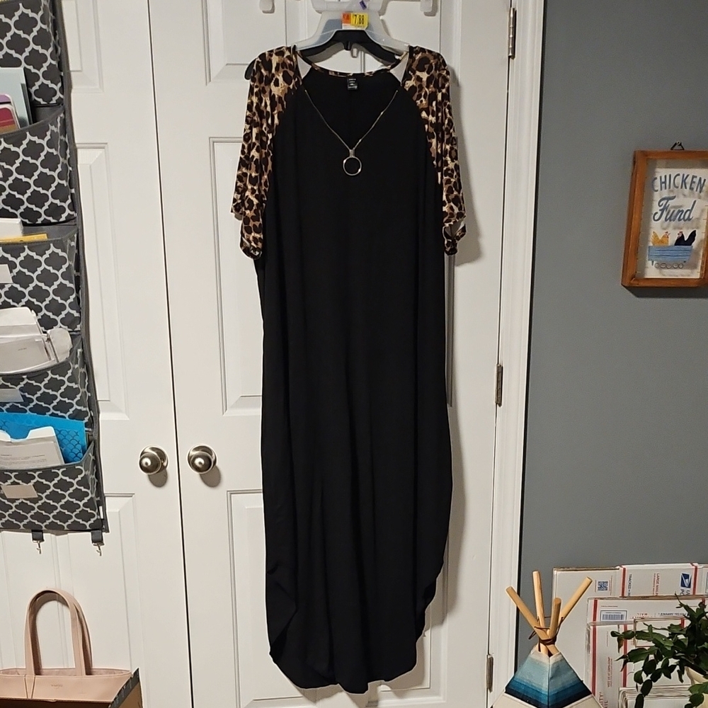 SHEIN Black Raglan 3/4 Sleeve Casual Dress